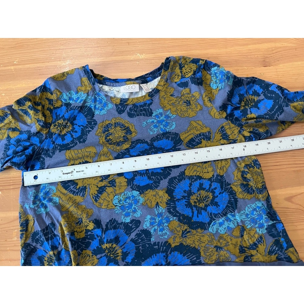 LOGO Lori Goldstein Floral Layered Hem Tunic Top Blue Mustard Artsy Boho Large - Picture 6 of 10